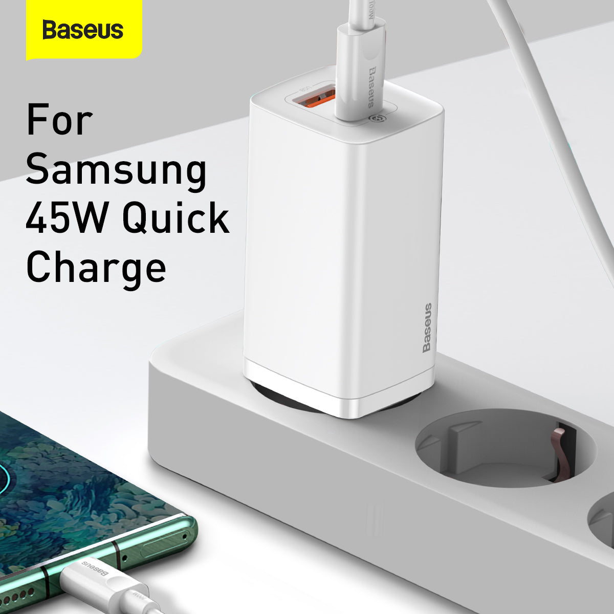 Punjač za mrežu Baseus GaN2 Lite, 65W, 3A, 1 x USB-A - 1 x USB-C, Bijeli CCGAN2L-B02