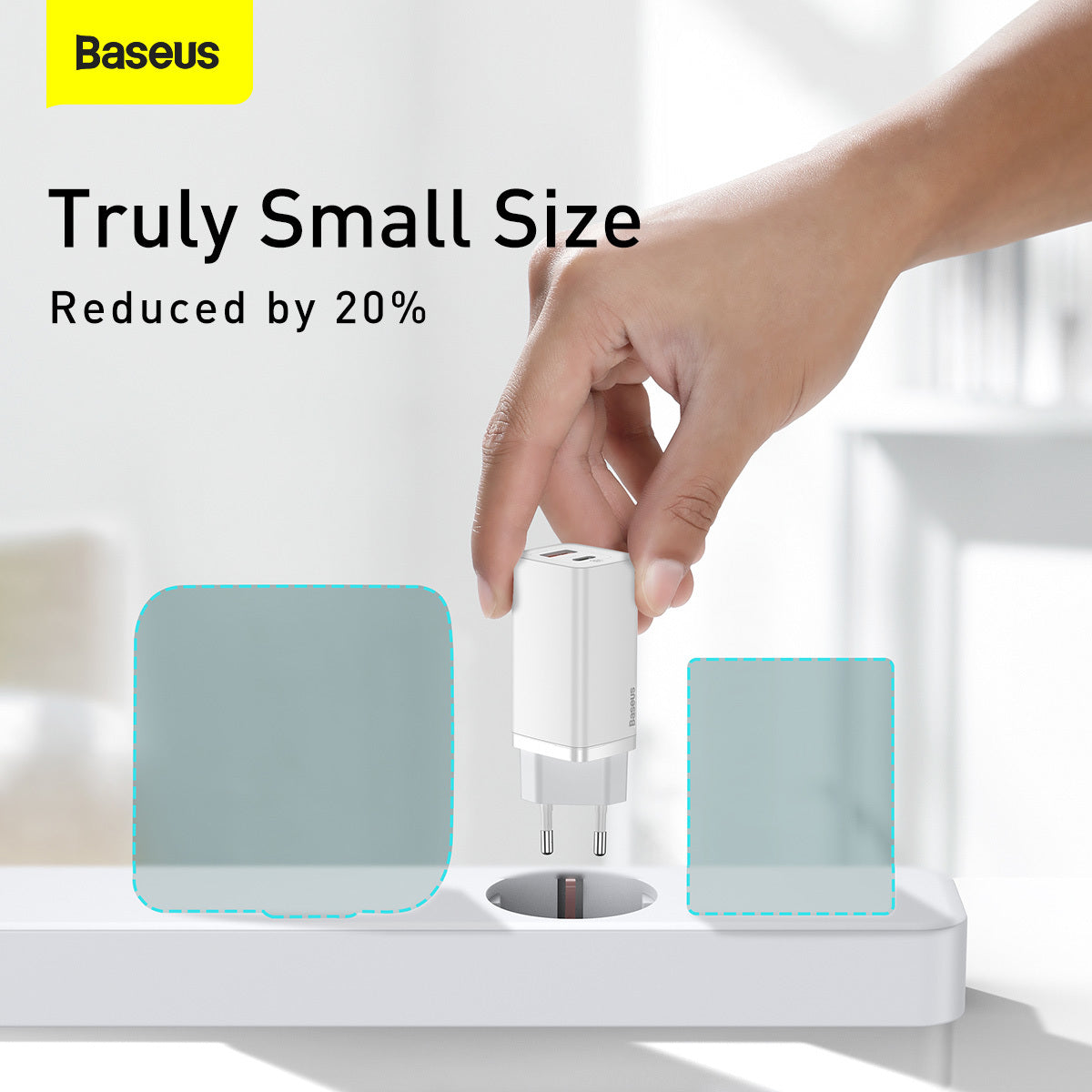 Punjač za mrežu Baseus GaN2 Lite, 65W, 3A, 1 x USB-A - 1 x USB-C, Bijeli CCGAN2L-B02