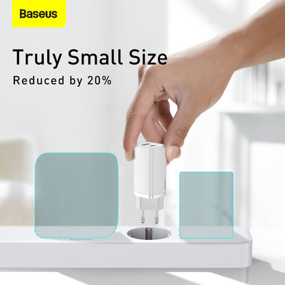 Punjač za mrežu Baseus GaN2 Lite, 65W, 3A, 1 x USB-A - 1 x USB-C, Bijeli CCGAN2L-B02