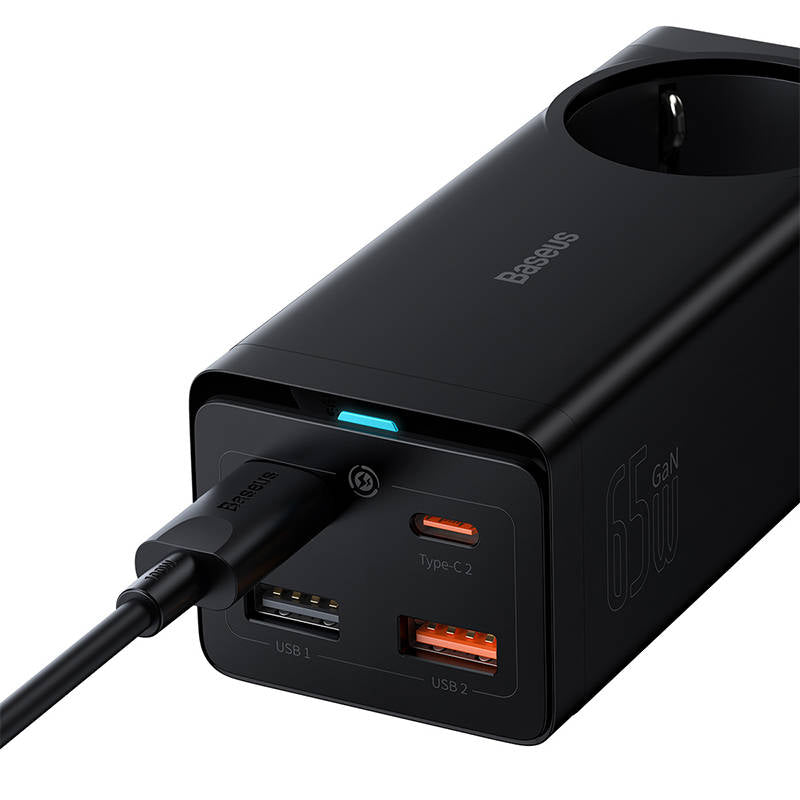 Produžni kabel Baseus GaN3 Pro PowerStrip, 65W, 3A, 2 x USB-A - 2 x USB-C - 1 x Schuko, Crni PSZM000901
