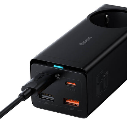Produžni kabel Baseus GaN3 Pro PowerStrip, 65W, 3A, 2 x USB-A - 2 x USB-C - 1 x Schuko, Crni PSZM000901