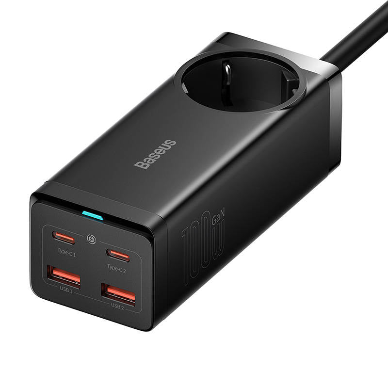 Network Charger Baseus GaN3 Pro PowerStrip, 100W, 5A,2 x USB-A - 2 x USB-C - 1 x Schuko, Black PSZM000401 PSZM000401 
