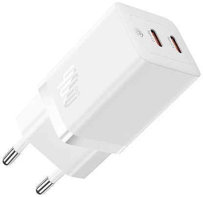 Punjač mreže Baseus GaN5 Pro, 40W, 3A, 2 x USB-C, Beli CCGP180102