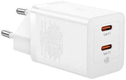 Punjač mreže Baseus GaN5 Pro, 40W, 3A, 2 x USB-C, Beli CCGP180102