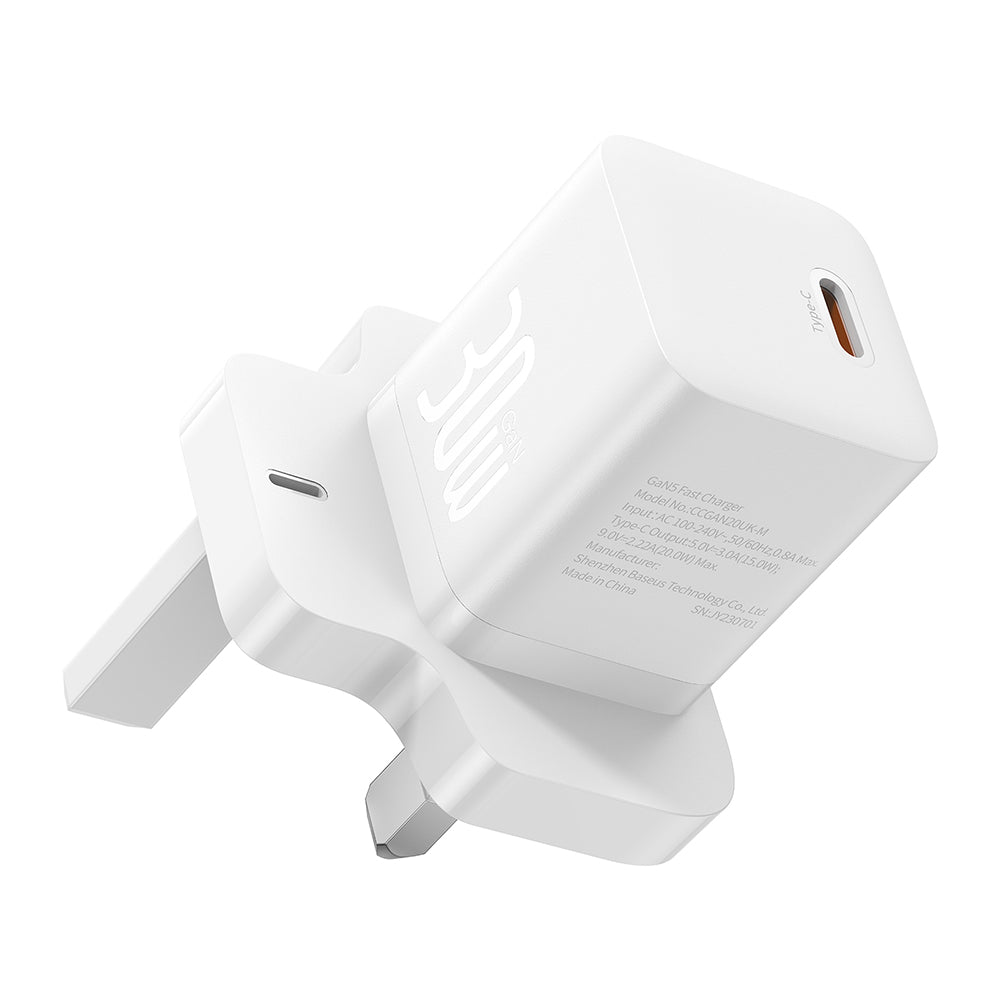 Punjač mreže Baseus GaN5 UK, 30W, 3A, 1 x USB-C, Beli P10110906213-00