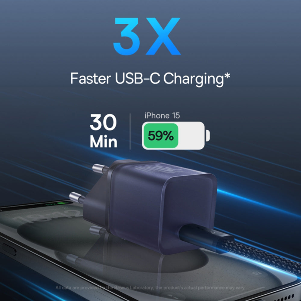 Punjač mreže Baseus GaN5S, 30W, 3A, 1 x USB-C, Ljubičasti P10162504523-00