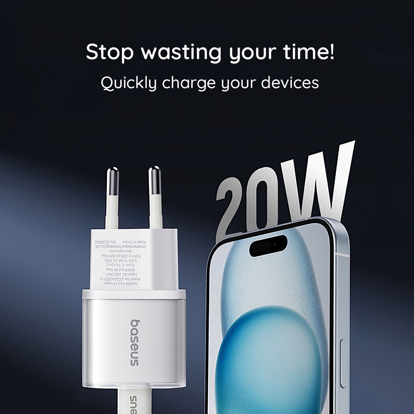 Network Charger Baseus GaN5S, 20W, 3A, 1 x USB-C, White P1016250503213-00 