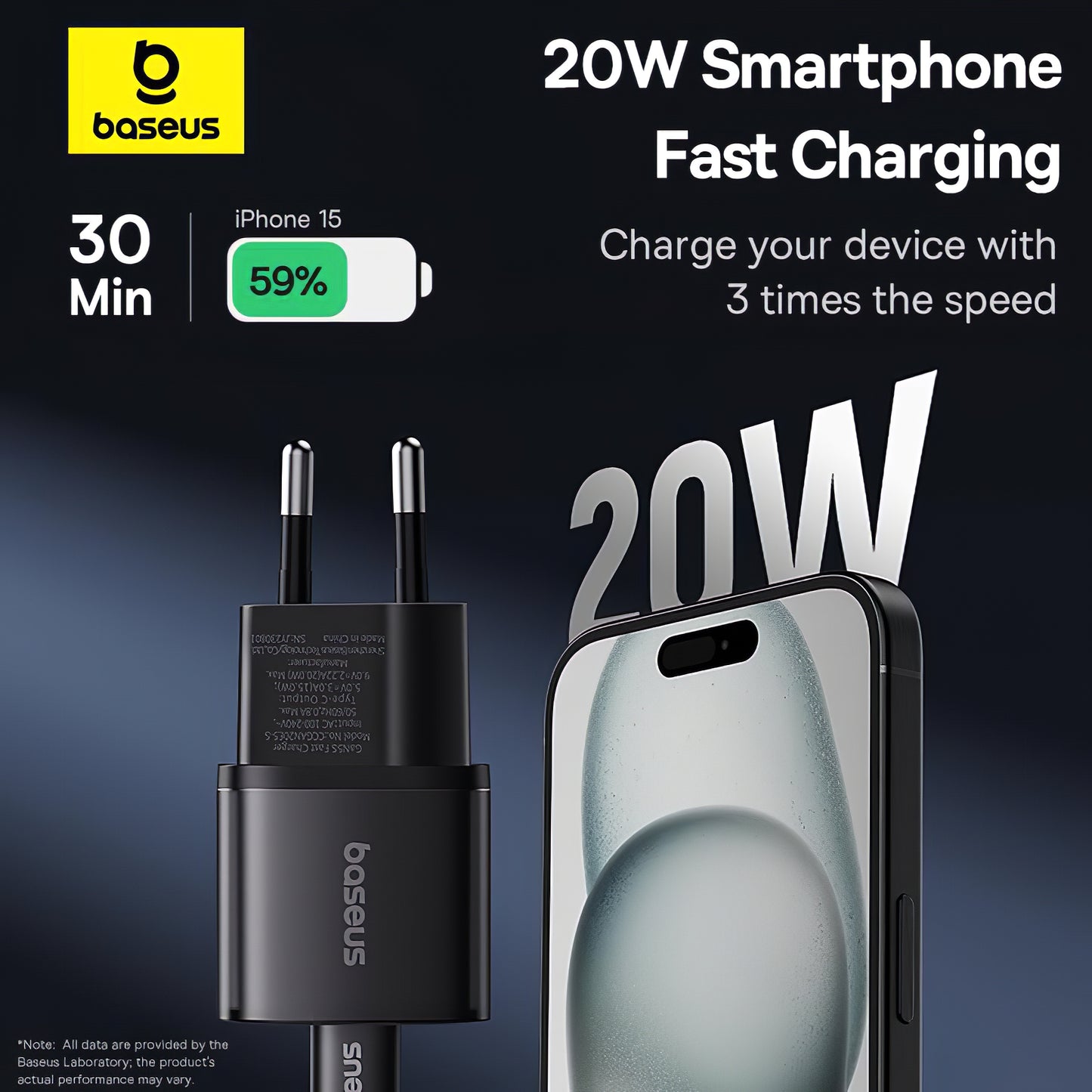 Network Charger Baseus GaN5S, 20W, 3A, 1 x USB-C, Black P10162503113113-00 