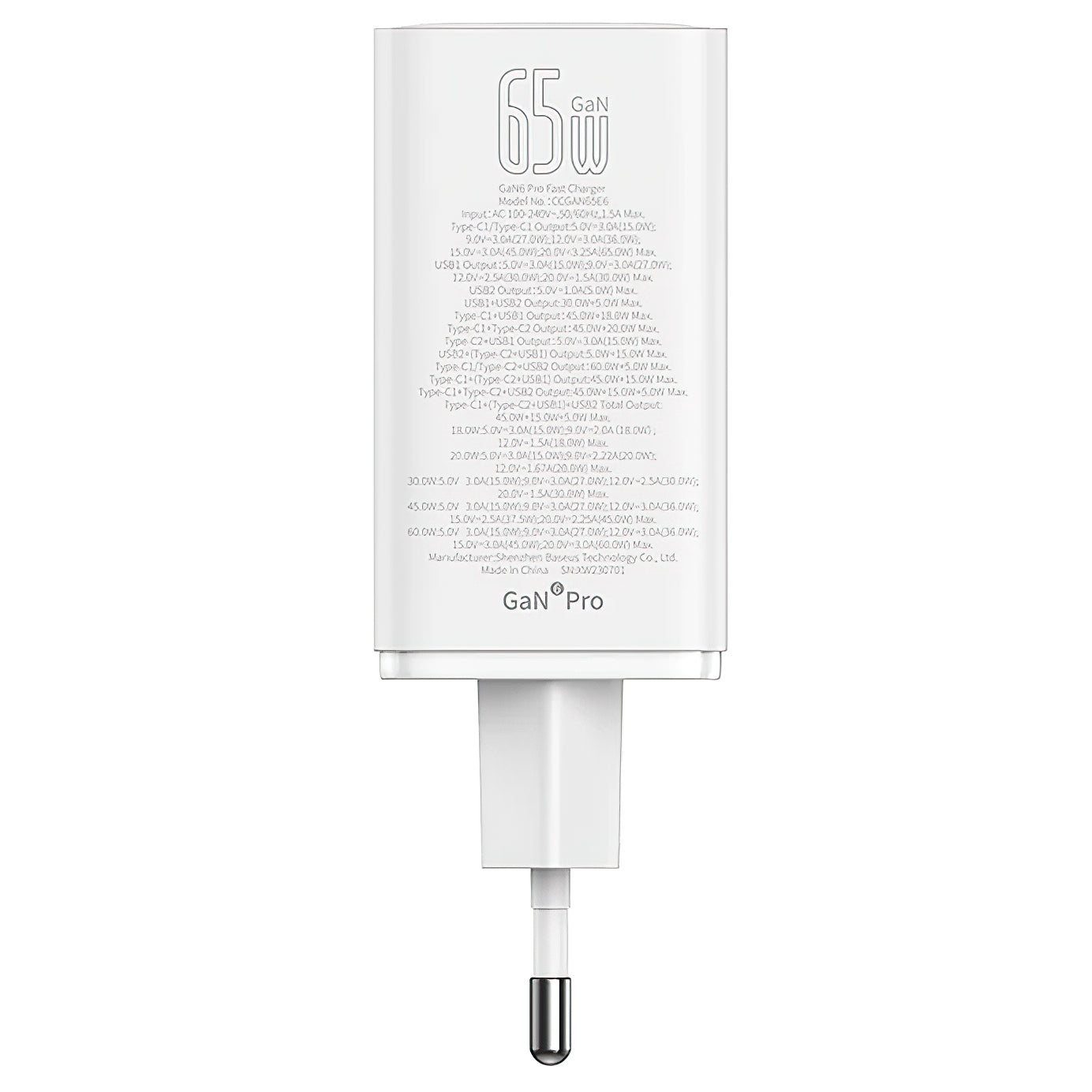 Network Charger Baseus GaN6 Pro, 65W, 3.25A, 2 x USB-A - 2 x USB-C, White 