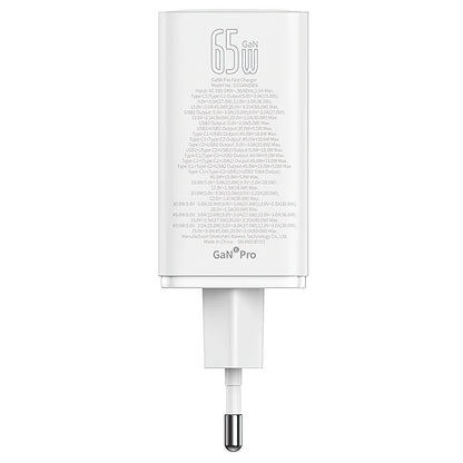 Network Charger Baseus GaN6 Pro, 65W, 3.25A, 2 x USB-A - 2 x USB-C, White 