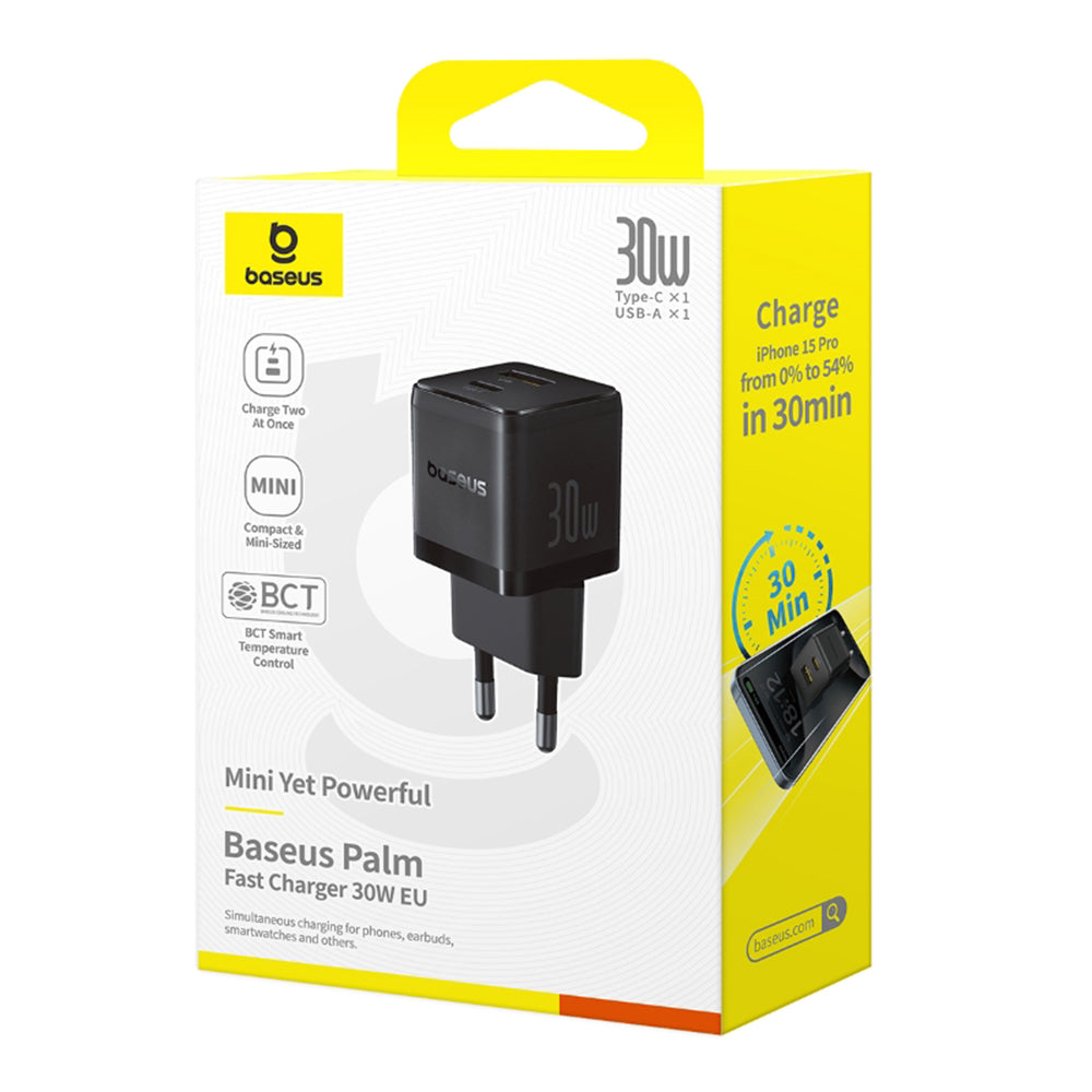 Punjač Baseus Palm, 30W, 3A, 1 x USB-A - 1 x USB-C, Crni P1011160A113-00