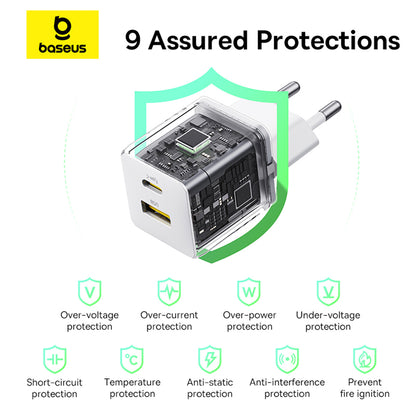 Punjač Baseus Palm, 30W, 3A, 1 x USB-A - 1 x USB-C, Beli P1011160A213-00