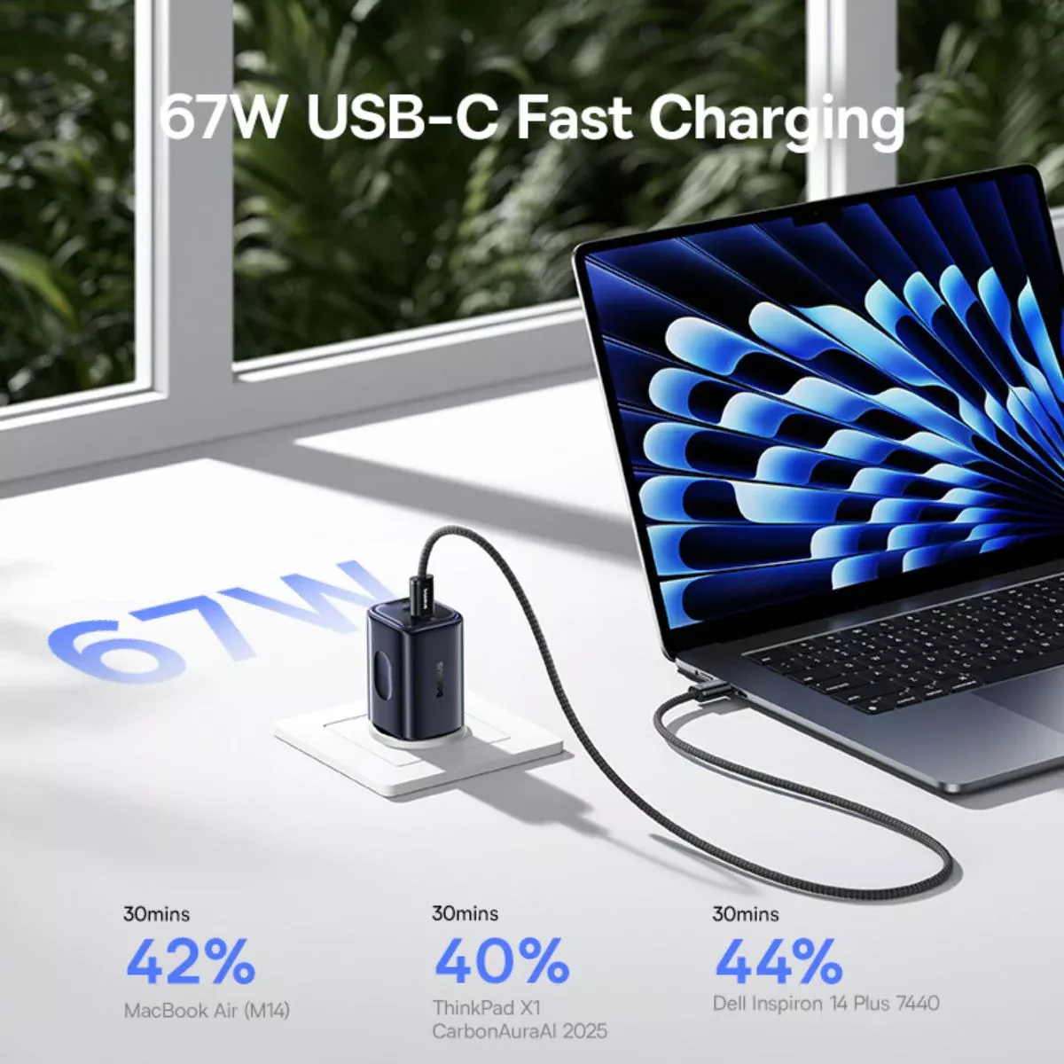 Punjač mreže Baseus PicoGo AE11, 67W, 1 x USB-A - 2 x USB-C, Crni E0121200