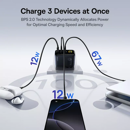 Punjač za mrežu Baseus PicoGo AE21 Display, 100W, 5A, 1 x USB-A - 2 x USB-C, Crni E0121B00