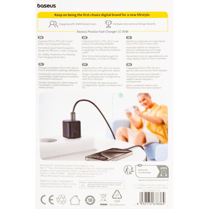 Baseus PicoGo Network Charger, 45W, 3A, 1 x USB-C, Black P10176800123-00
