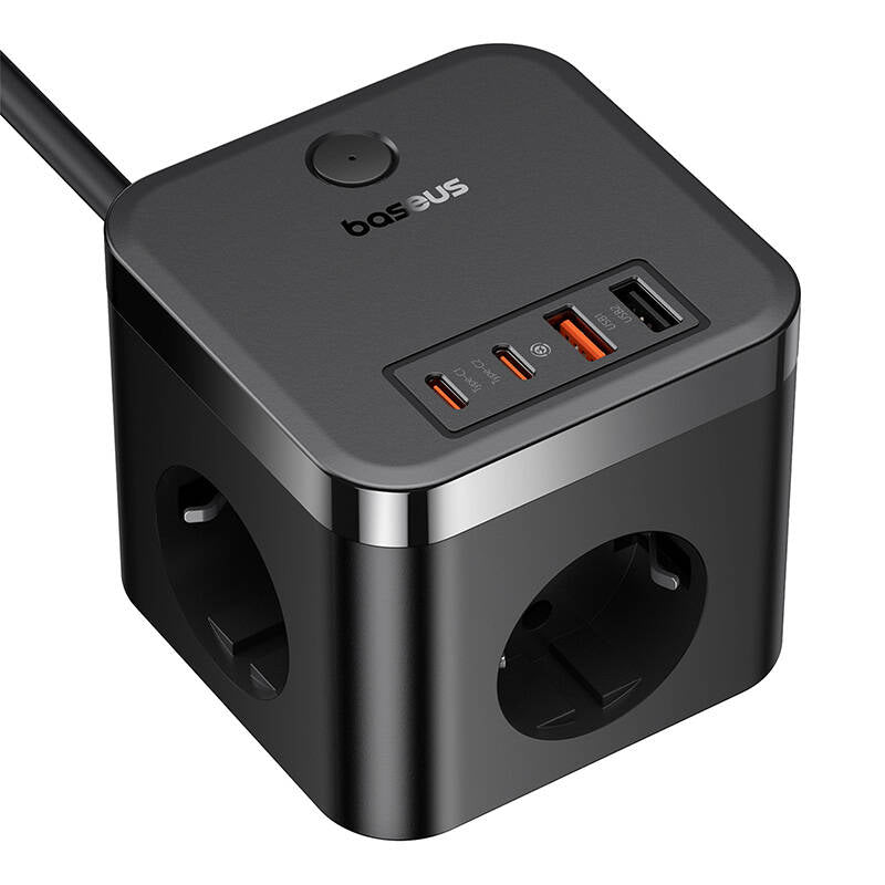 Produžni kabel Baseus PowerCombo Cube, 30W, 3A, 2 x USB-A - 2 x USB-C - 3 x Schuko, Crni E00066400117-00