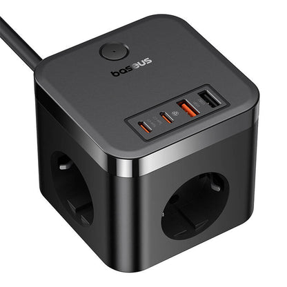 Produžni kabel Baseus PowerCombo Cube, 30W, 3A, 2 x USB-A - 2 x USB-C - 3 x Schuko, Crni E00066400117-00