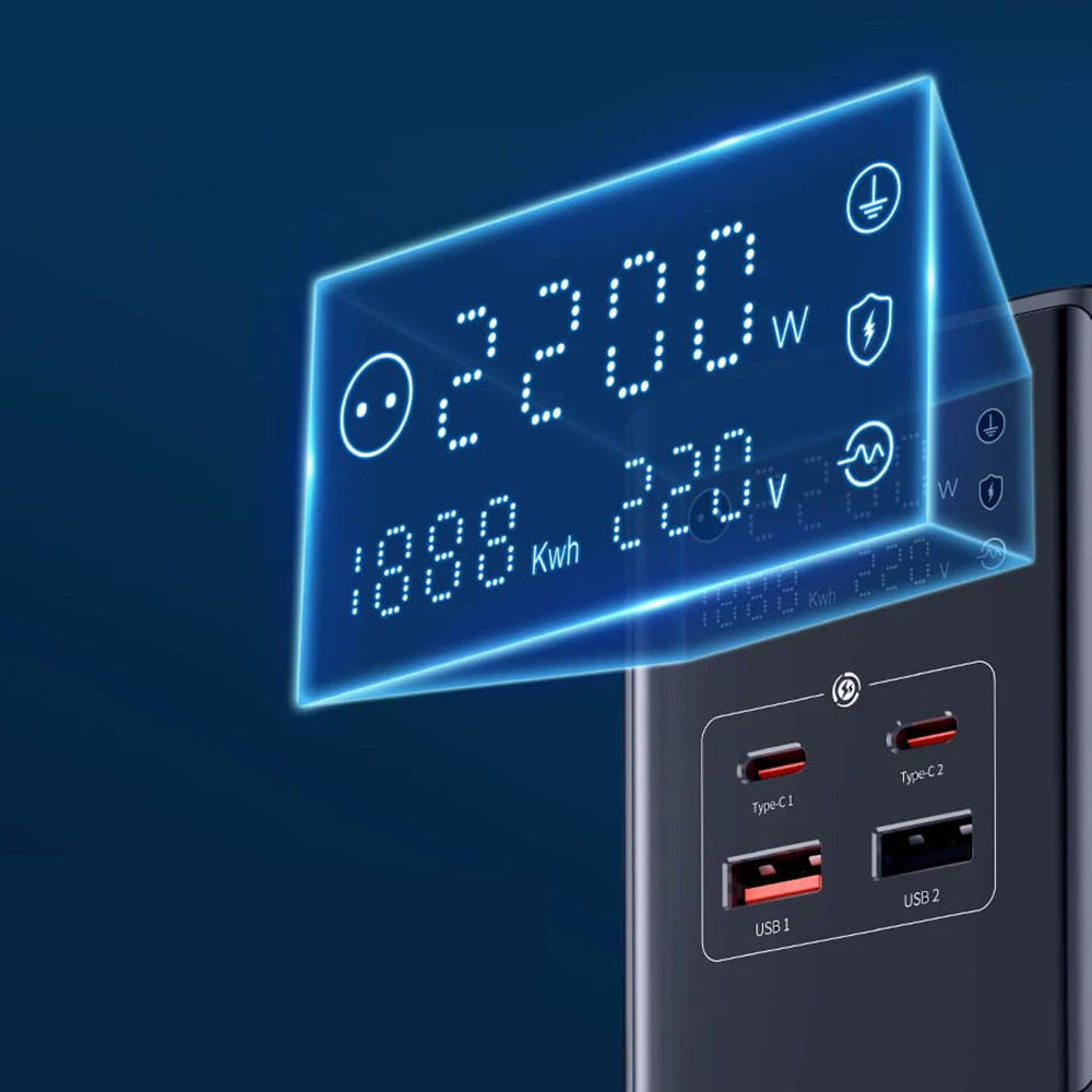 Produžni kabel Baseus PowerCombo, 35W, 5A, 2 x USB-A - 2 x USB-C - 3 x Schuko, Crni E00023606113-00