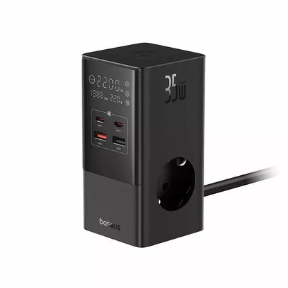 Produžni kabel Baseus PowerCombo, 35W, 5A, 2 x USB-A - 2 x USB-C - 3 x Schuko, Crni E00023606113-00