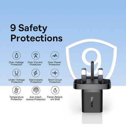 Incarcator Retea Baseus UK, 20W, 3A, 1 x USB-C, Crni P10110907113-00