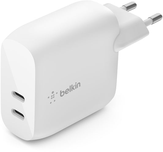 Punjač za mrežu Belkin BoostCharge Dual, 40W, 3A, 2 x USB-C, Bela WCB006vfWH