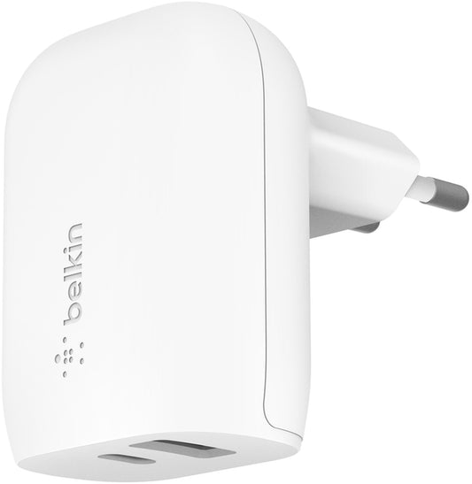 Punjač za mrežu Belkin BoostCharge Dual, 37W, 3A, 1 x USB-A - x USB-C, Bela WCB007vfWH