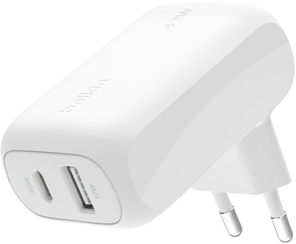 Punjač za mrežu Belkin BoostCharge Dual, 42W, 3A, 1 x USB-A - 1 x USB-C, Bela WCB009vfWH