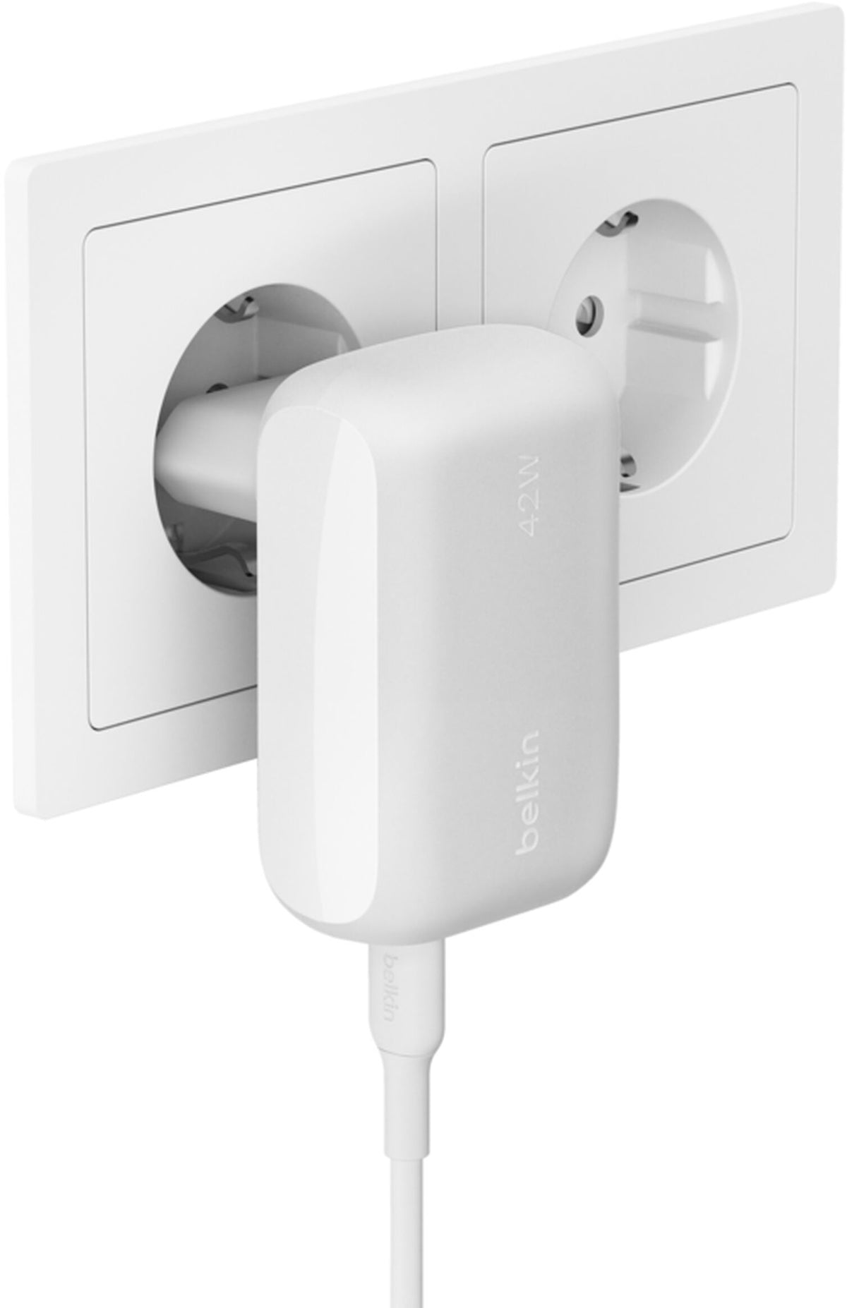 Punjač za mrežu Belkin BoostCharge Dual, 42W, 3A, 1 x USB-A - 1 x USB-C, Bela WCB009vfWH
