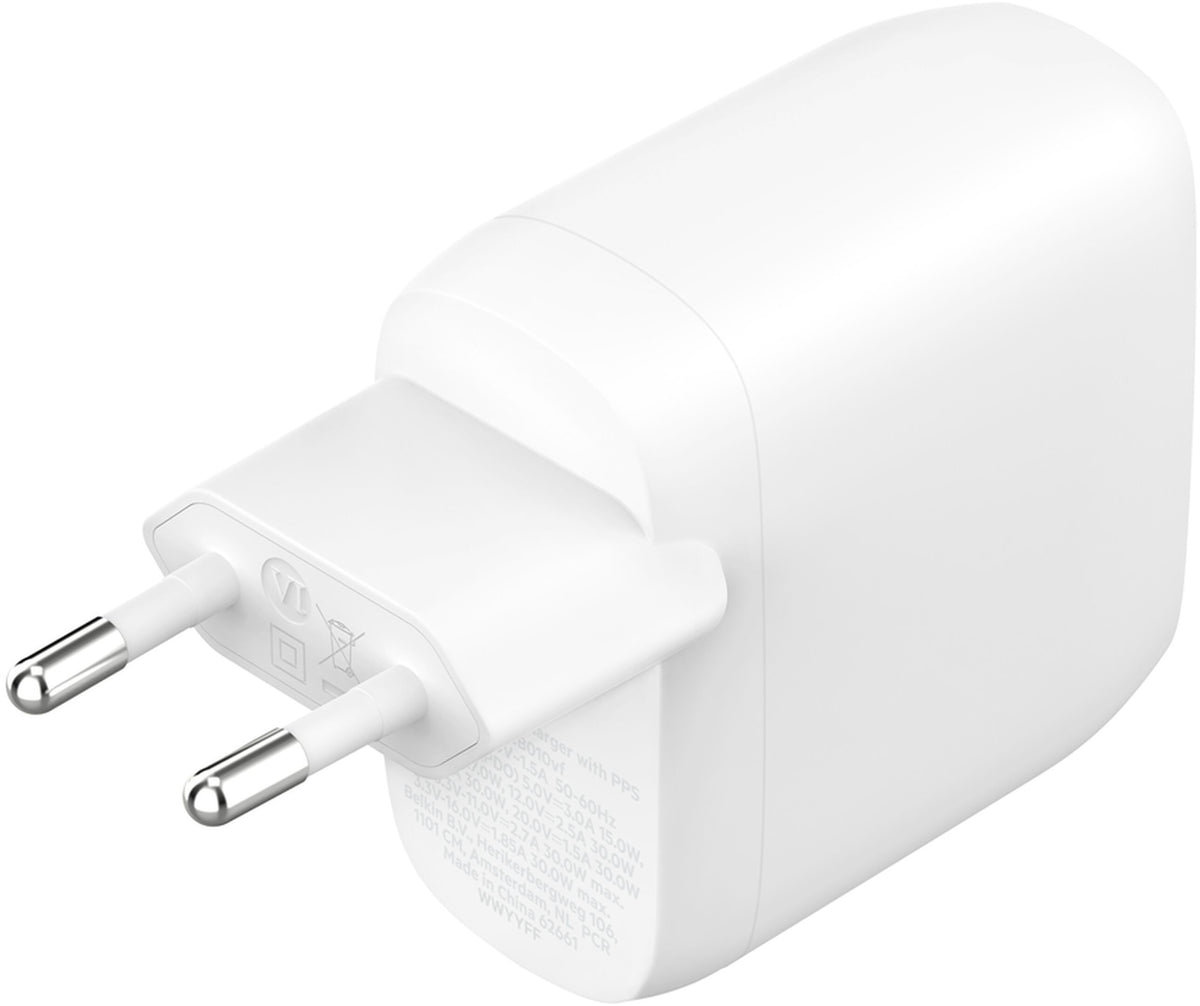 Punjač za mrežu Belkin BoostCharge Pro Dual, 60W, 3A, 2 x USB-C, Bela WCB010vfWH