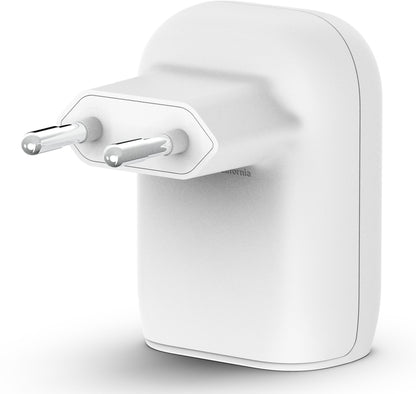 Punjač za mrežu Belkin BoostCharge Dual, 37W, 3A, 1 x USB-A - x USB-C, Bela WCB007vfWH