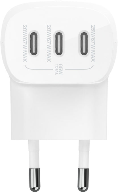 Punjač za mrežu Belkin BoostCharge, 67W, 3A, 3 x USB-C, Bela WCC002vfWH