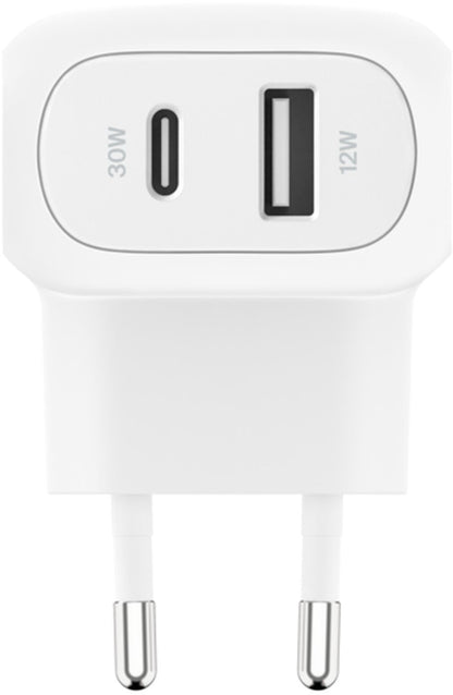 Punjač za mrežu Belkin BoostCharge Dual, 42W, 3A, 1 x USB-A - 1 x USB-C, Bela WCB009vfWH