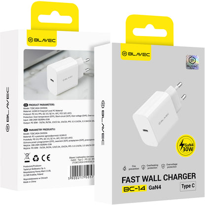 Mrežni punjač Blavec BC-14, 30 W, 3 A, 1 x USB-C, beli