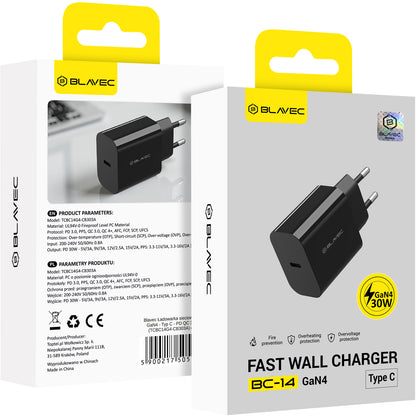 Mrežni punjač Blavec BC-14, 30 W, 3 A, 1 x USB-C, crni