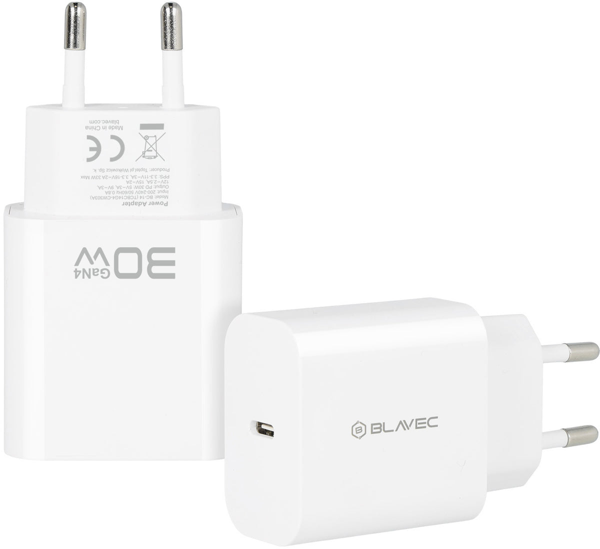 Mrežni punjač Blavec BC-14, 30 W, 3 A, 1 x USB-C, beli