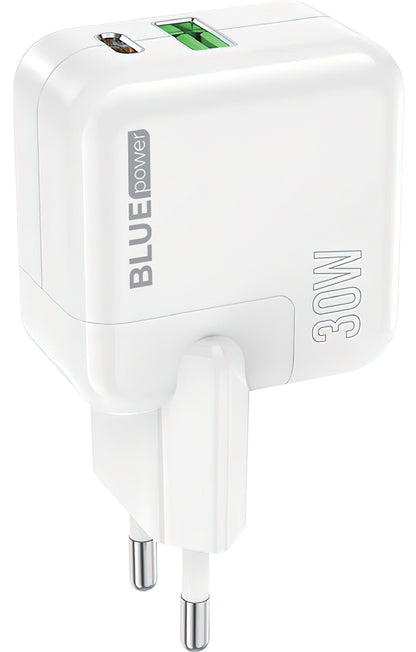 Punjač za mrežu BLUE Power BC111A, 30W, 3A, 1 x USB-A - 1 x USB-C, Beli