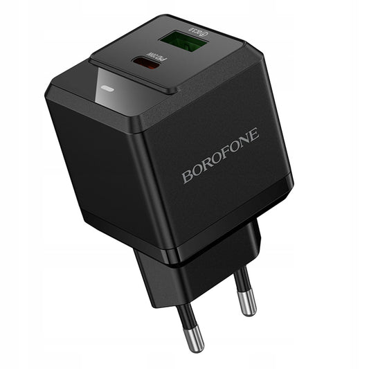 Punjač mreže Borofone BN19 Intenso, 20W, 3A, 1 x USB-A - 1 x USB-C, Crni