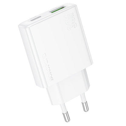 Network Charger Borofone BN25 Wish, 30W, 3A, 1 x USB-A - 1 x USB-C, White 