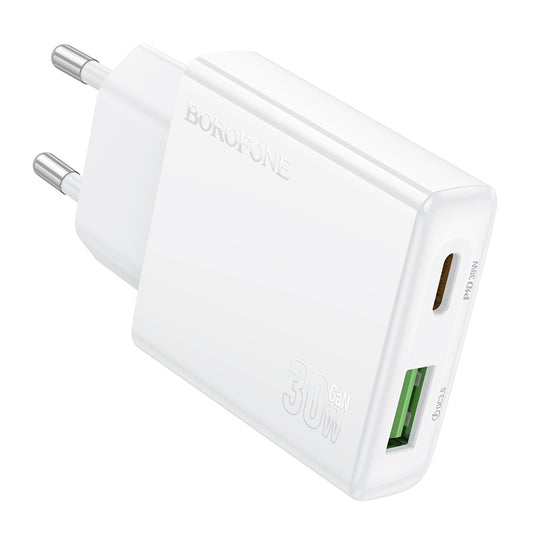 Network Charger Borofone BN25 Wish, 30W, 3A, 1 x USB-A - 1 x USB-C, White 