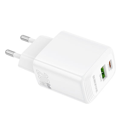 Punjač Mreža Borofone BN27 Fuente, 20W, 3A, 1 x USB-A - 1 x USB-C, Beli
