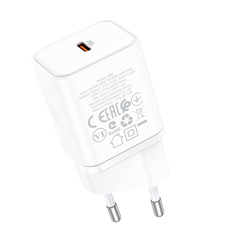 Punjač mreže Borofone BN6 Field, 20W, 3A, 1 x USB-C, Beli