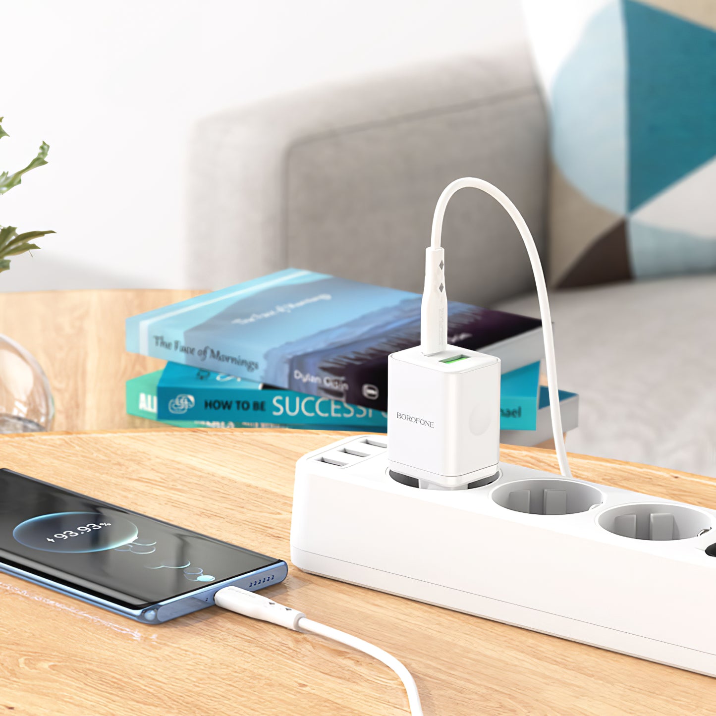 Network Charger Borofone BN7, 20W, 3A, 1 x USB-A - 1 x USB-C, White 