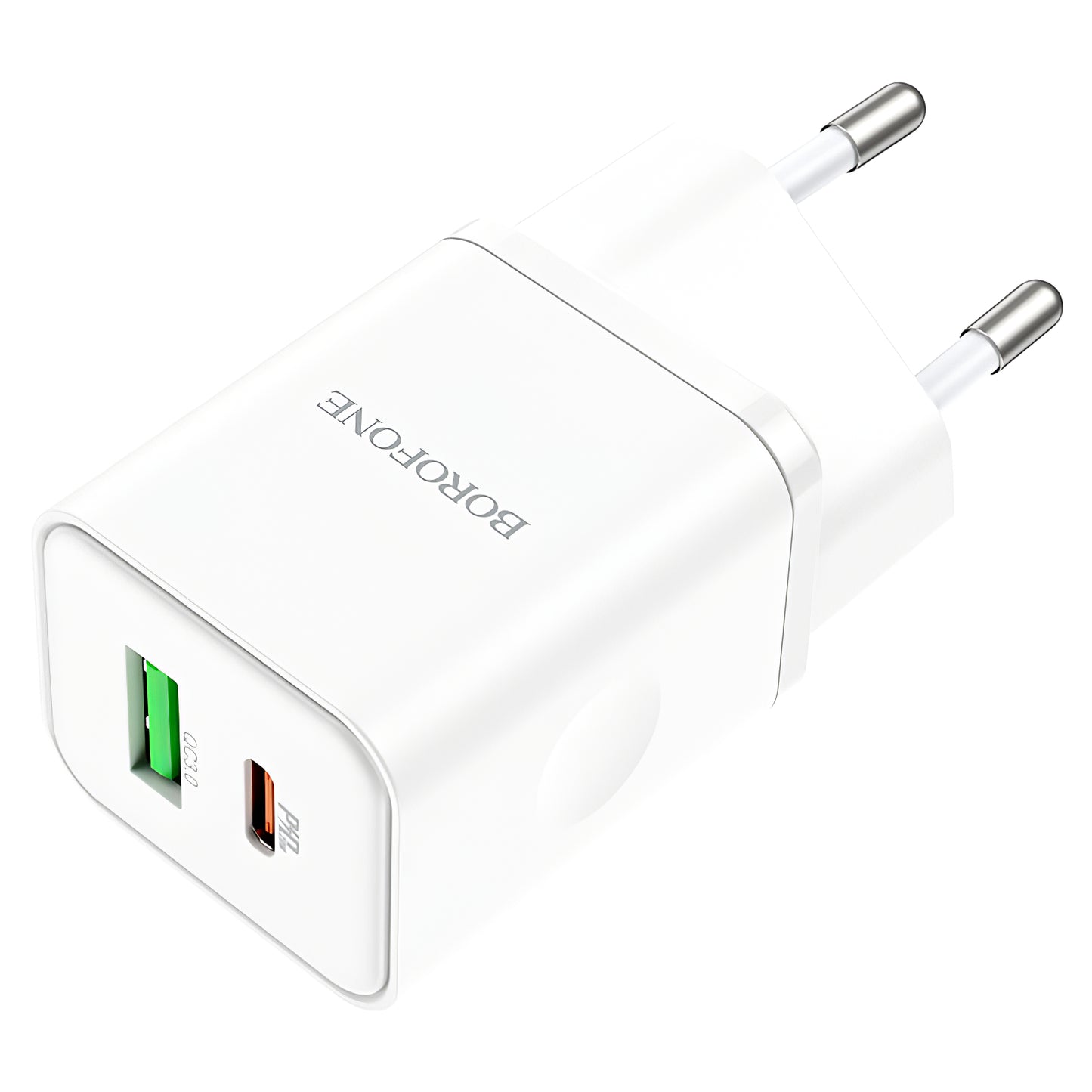 Network Charger Borofone BN7, 20W, 3A, 1 x USB-A - 1 x USB-C, White 