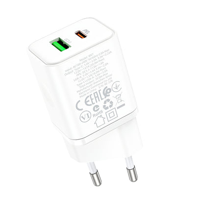 Network Charger Borofone BN7, 20W, 3A, 1 x USB-A - 1 x USB-C, White 
