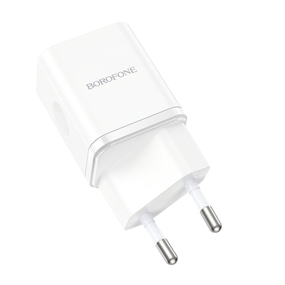 Network Charger Borofone BN7, 20W, 3A, 1 x USB-A - 1 x USB-C, White 