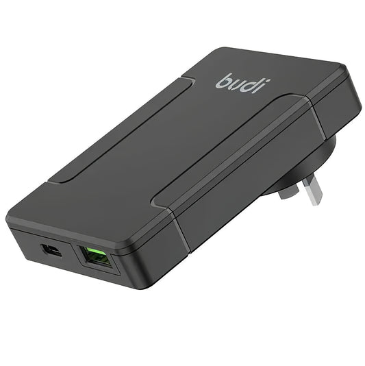 Budi Network Charger, 65W, 3A, 1 x USB-A - 1 x USB-C, Black
