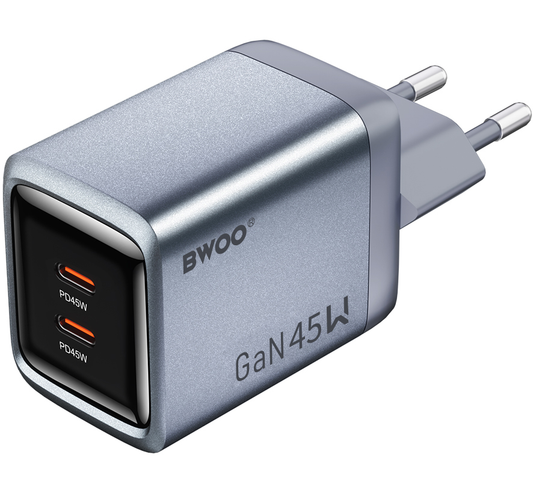 Punjač za mrežu BWOO BO-CDA239, 45W, 3A, 2 x USB-C, Siva