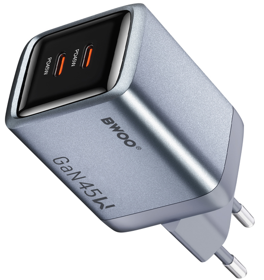 Punjač za mrežu BWOO BO-CDA239, 45W, 3A, 2 x USB-C, Siva