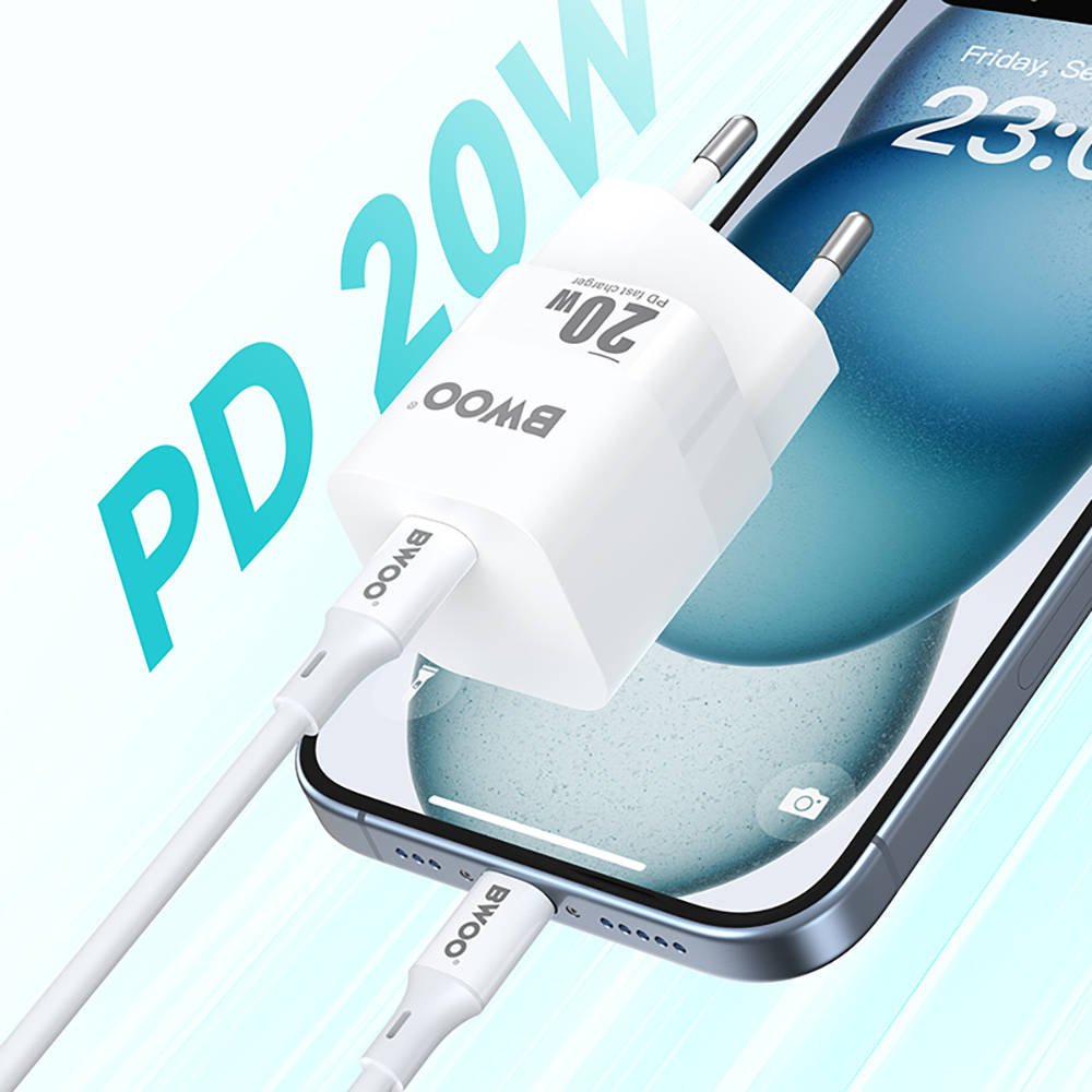 Punjač za mrežu BWOO CDA155, 20W, 3A, 1 x USB-C, Bela