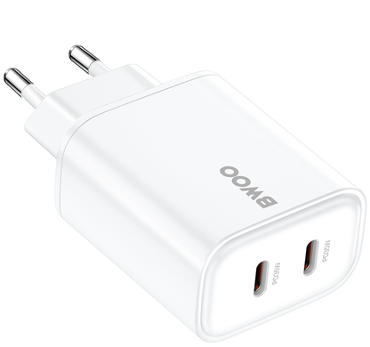 Mrežni punjač BWOO CDA206, 35W, 3A, 2 x USB-C, Bela